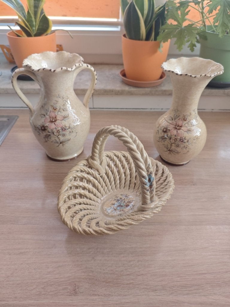 Decoratieve aardewerkset, Huis en Inrichting, Woonaccessoires | Vazen, Ophalen, Zo goed als nieuw, Geschikt voor droogbloemen