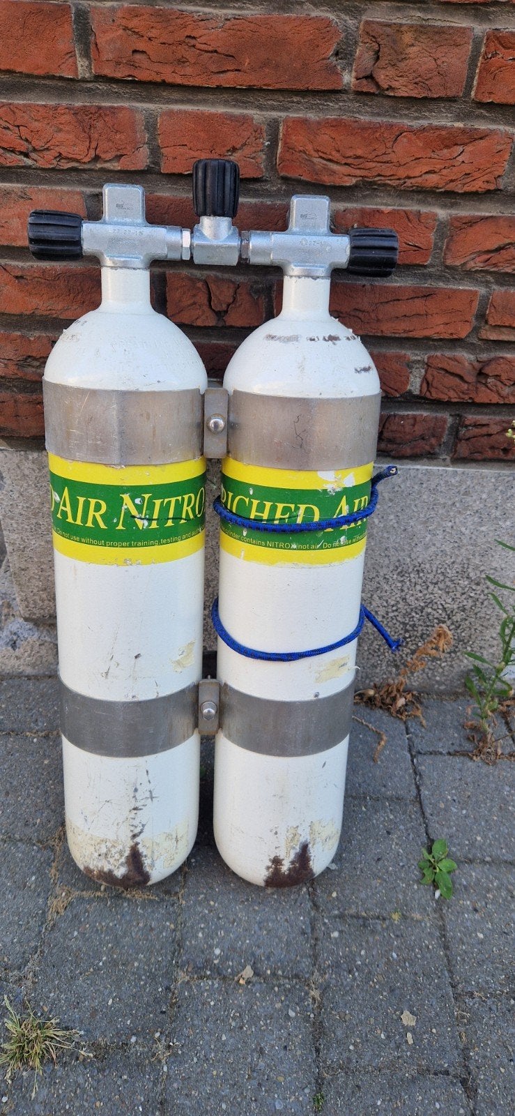 Duikfles bi 2x7l 300bar met manifold, Watersport en Boten, Duiken, Ophalen, Gebruikt, Duikfles