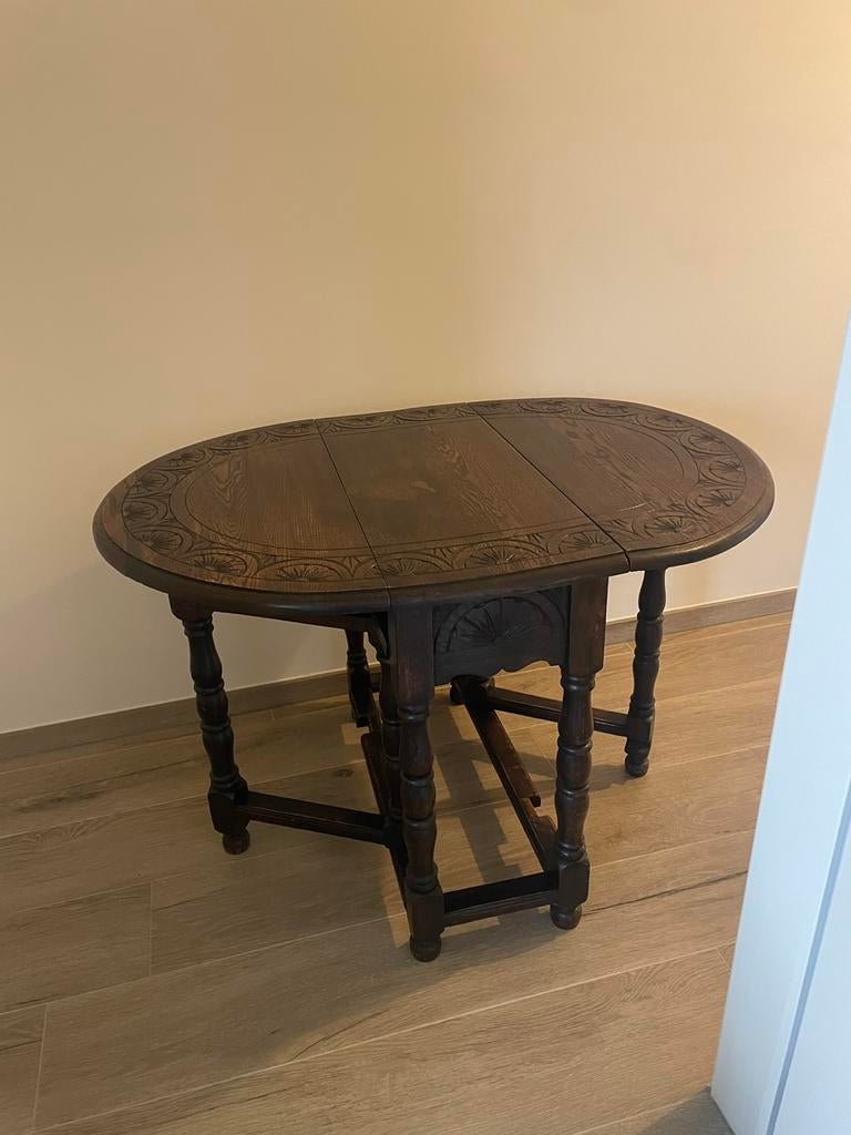 Vintage antieke eikenhouten sidetable (hangoortafel). Tafel, Ophalen