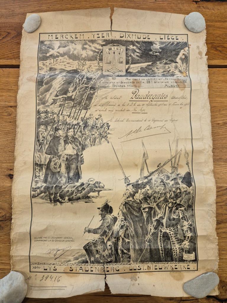 Documents officiels originaux certificats-brevets de guerre, Enlèvement ou Envoi