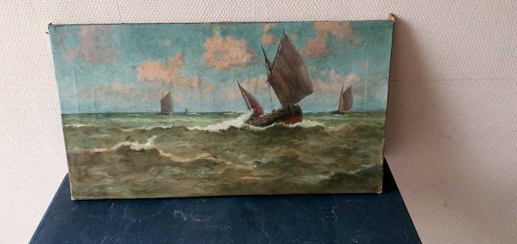 Marine Blankenberge olieverf doek Léon Valckenaere 1853-1933, Antiek en Kunst, Ophalen, Maritiem / water, Doek, Realistisch