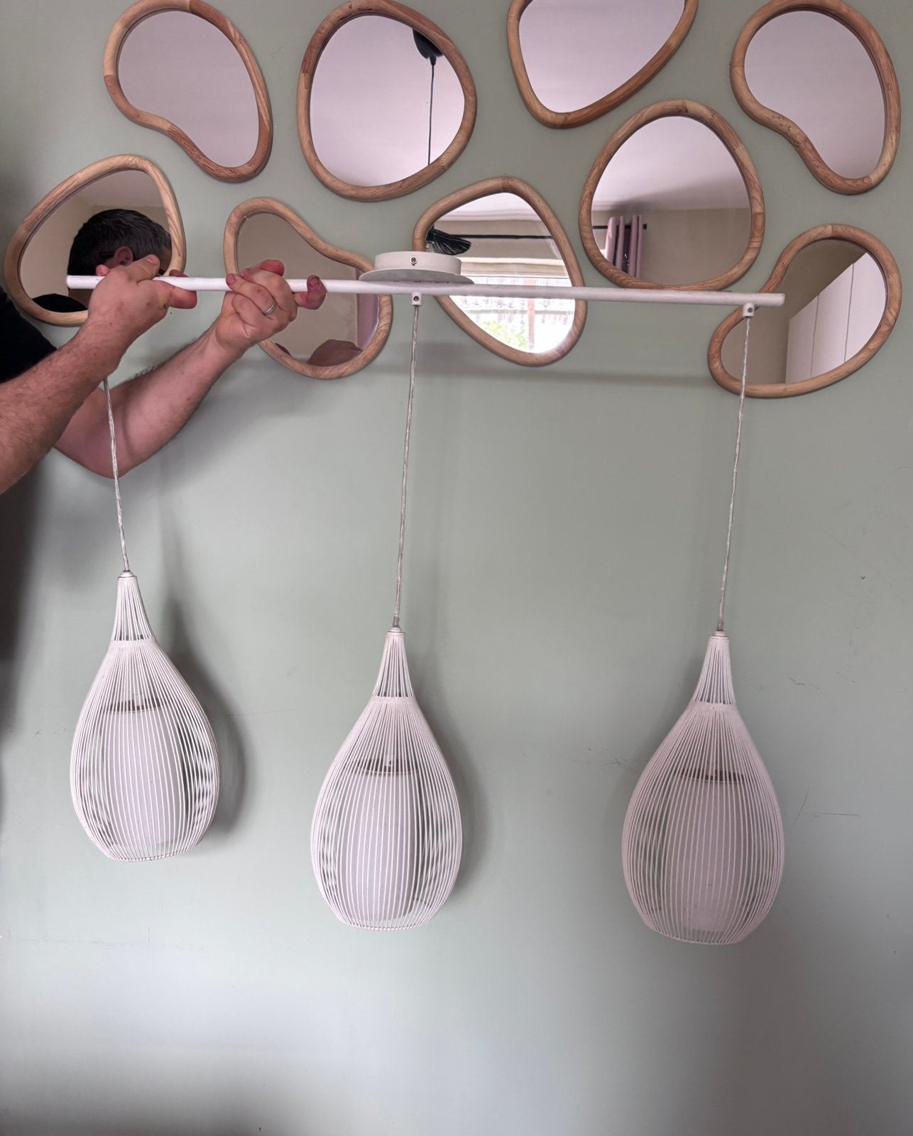 Suspension moderne à 3 lampes Lustre blanc style scandinave, 88 cm, Enlèvement ou Envoi, Métal, Comme neuf