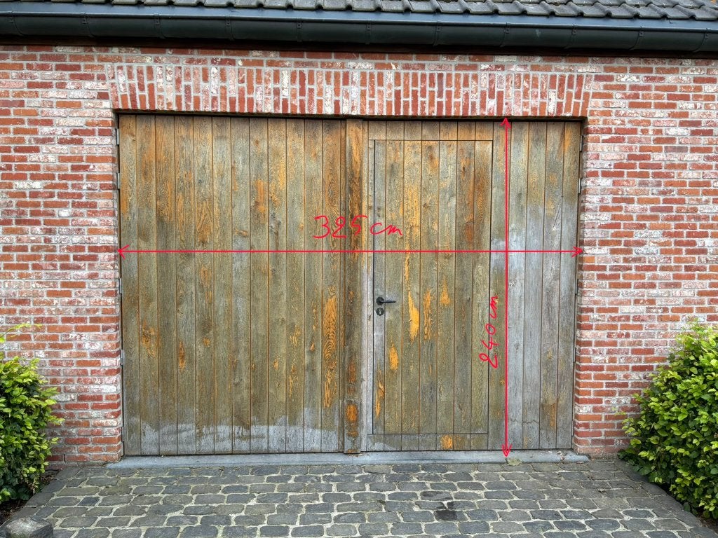 Dubbele houten draaipoort met geïntegreerde loopdeur, Ophalen, Gebruikt, Garagedeur, Hout
