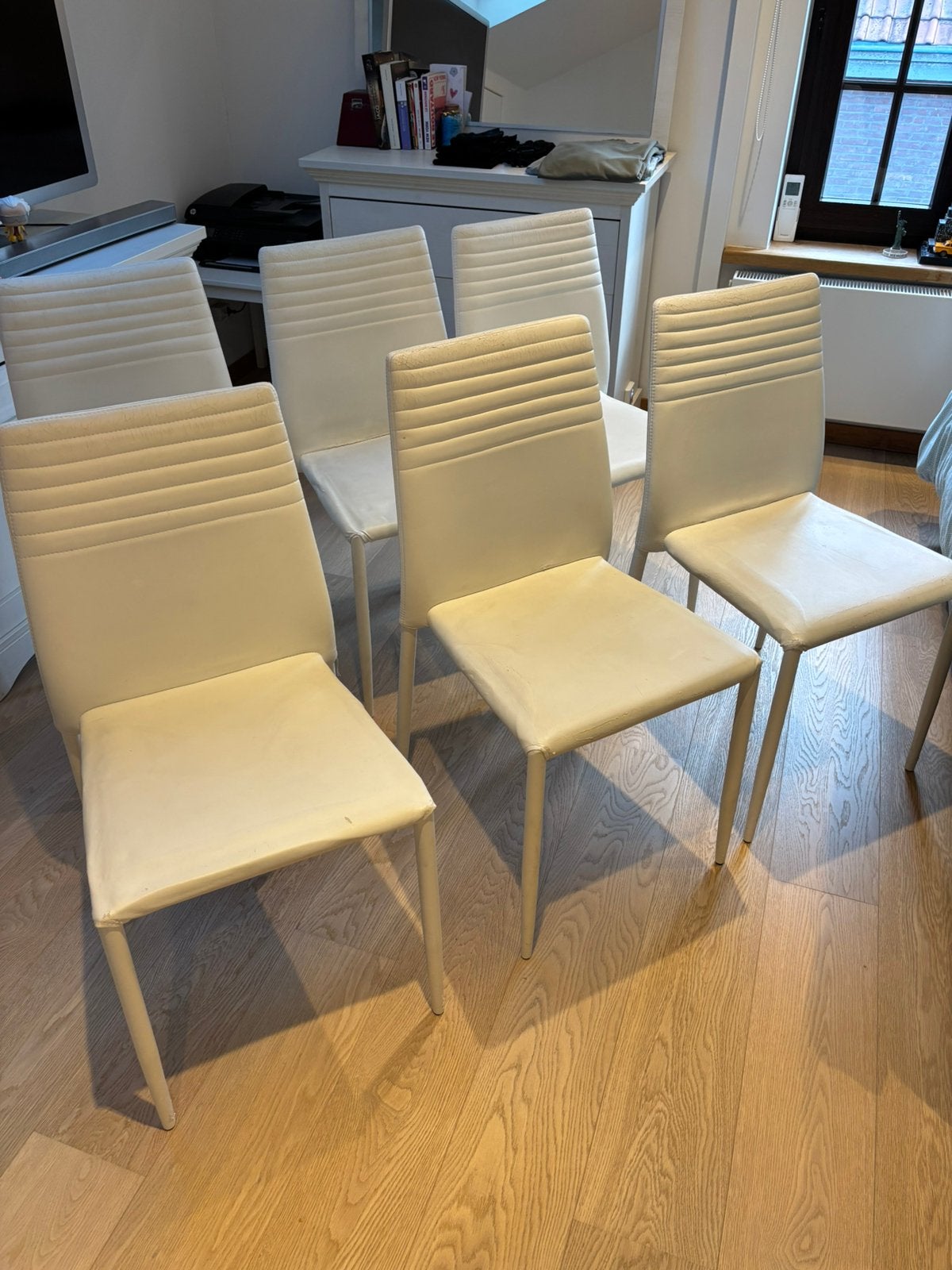 Set van 6 kunstleren stoelen, Ophalen, Gebruikt, Wit, Leer