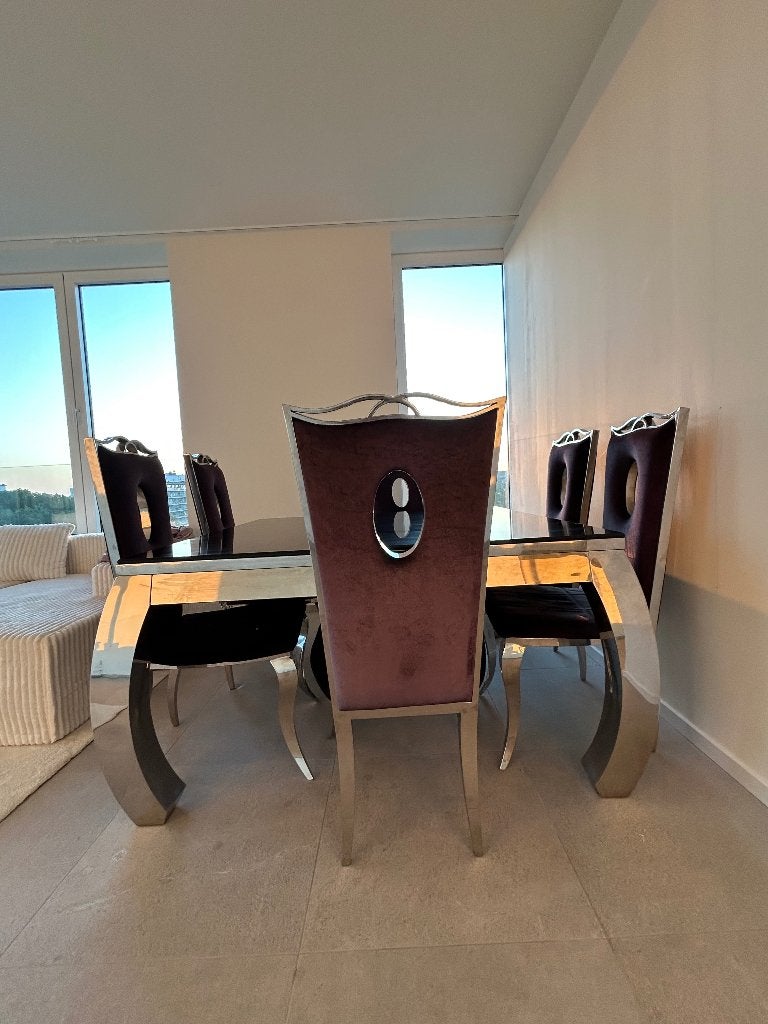 Table à manger baroque moderne + 6 chaises — verre noir, Maison & Meubles, Tables | Tables à manger, 100 à 150 cm, Baroque moderne