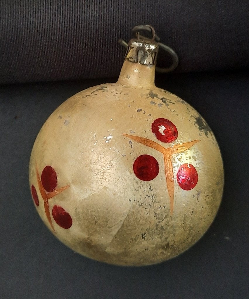 Antieke glazen kerstbal rode stippen, Diversen, Ophalen of Verzenden, Gebruikt