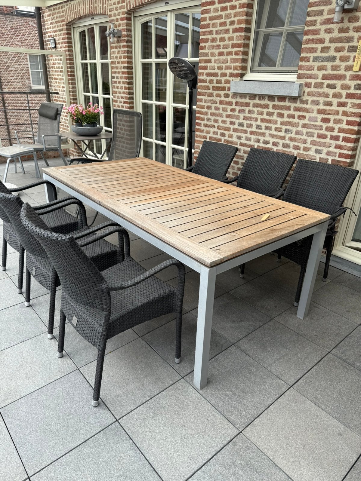 Teak tuintafel met 6 stoelen, Ophalen, Zo goed als nieuw
