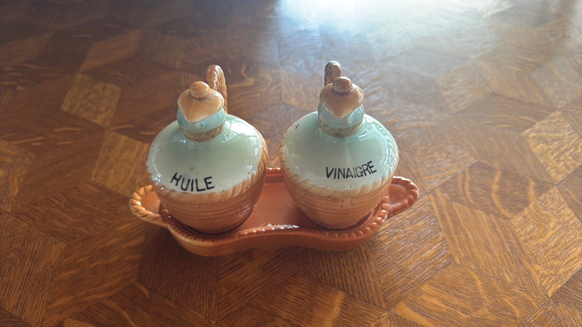 Vintage Frans Olie en Azijn Stel Keramiek 'Huile & Vinaigre', Antiek en Kunst, Ophalen of Verzenden