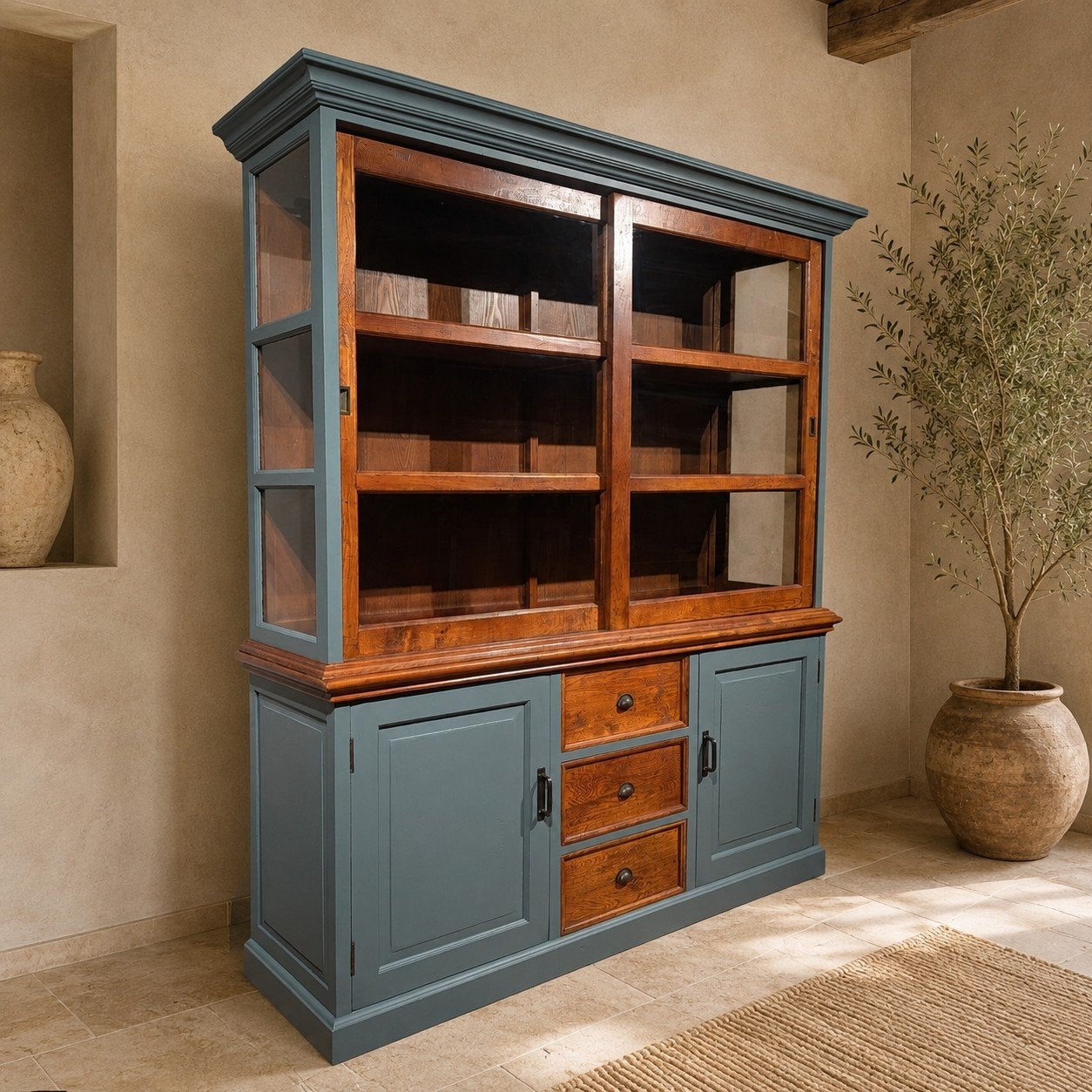 Kast Buffetkast Vitrinekast Grutterskast Apothekerskast Teak, Huis en Inrichting, Ophalen of Verzenden, Teakhout, Landelijk vintage industrieel brocante Ibizastyle Bohemian
