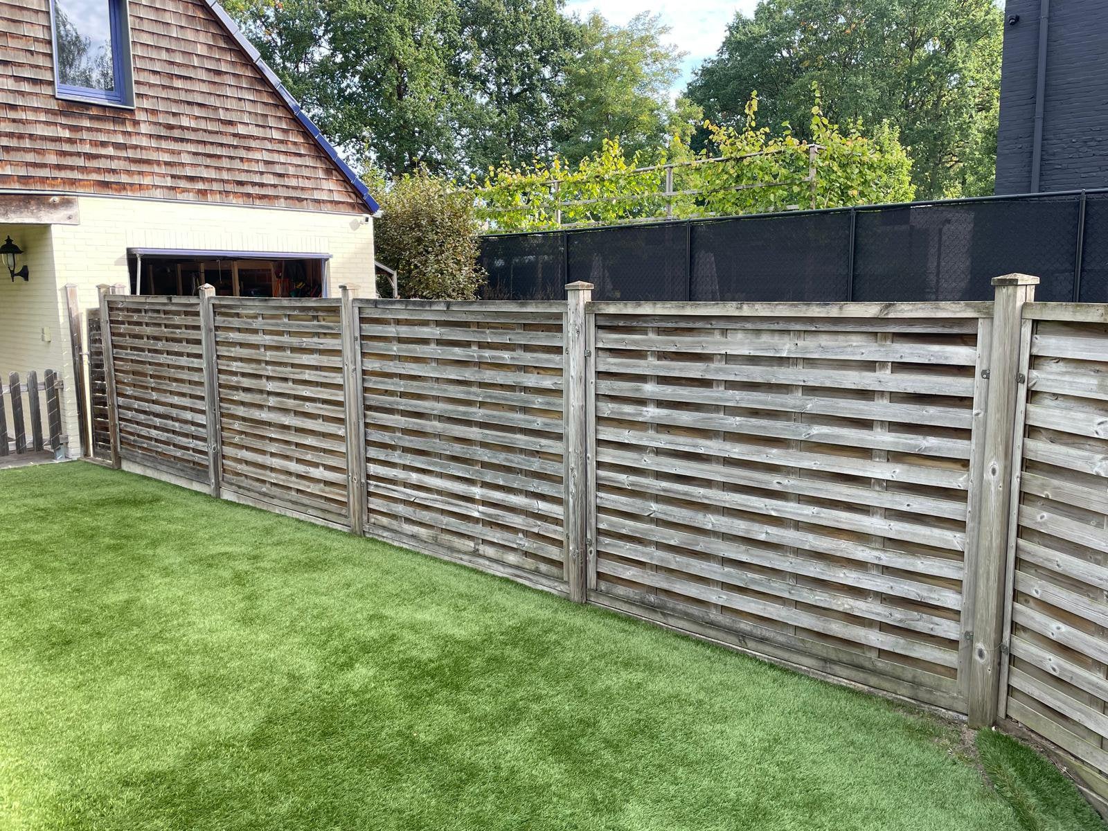 Houten tuinschermen + dubbele poort + deur m slot en sleutel, Enlèvement, Utilisé, Bois