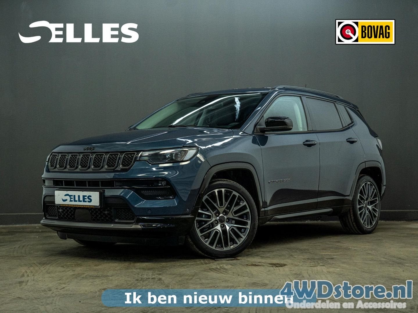 Jeep Compass 1.5T e-Hybrid Night Eagle | Geventileerde voors, Auto's, Automaat, Zwart, Blauw, 124 g/km