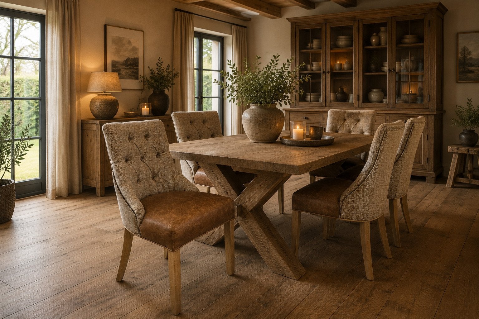 CHESTERFIELD EETKAMER STOEL HARRIS TWEED COGNAC LEER DINER, Huis en Inrichting, Ophalen of Verzenden, Nieuw, Leer