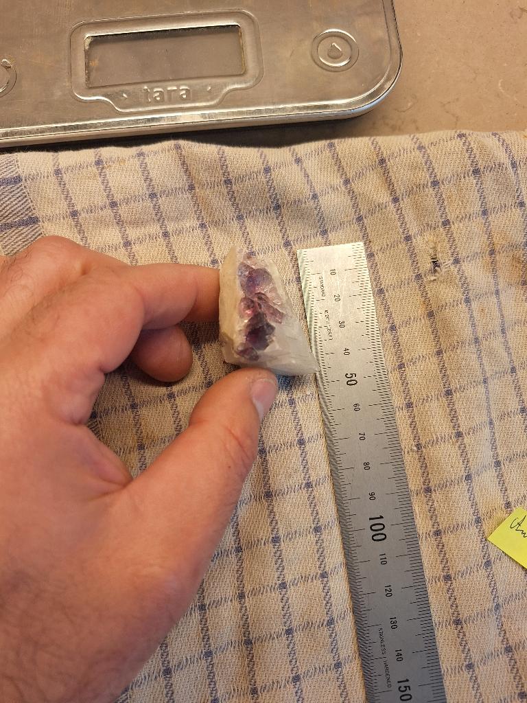 Cristaux de Calcite sur Fluorite Violette, Ophalen of Verzenden, Mineraal