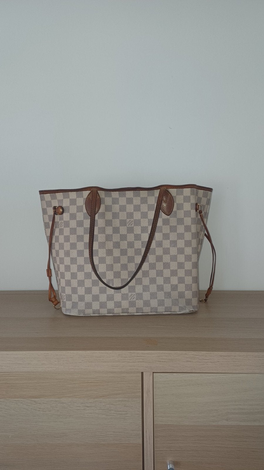Louis Vuitton Neverfull MM Damier Azur, Bijoux, Sacs & Beauté, Enlèvement ou Envoi, Utilisé, Beige, Sac à main