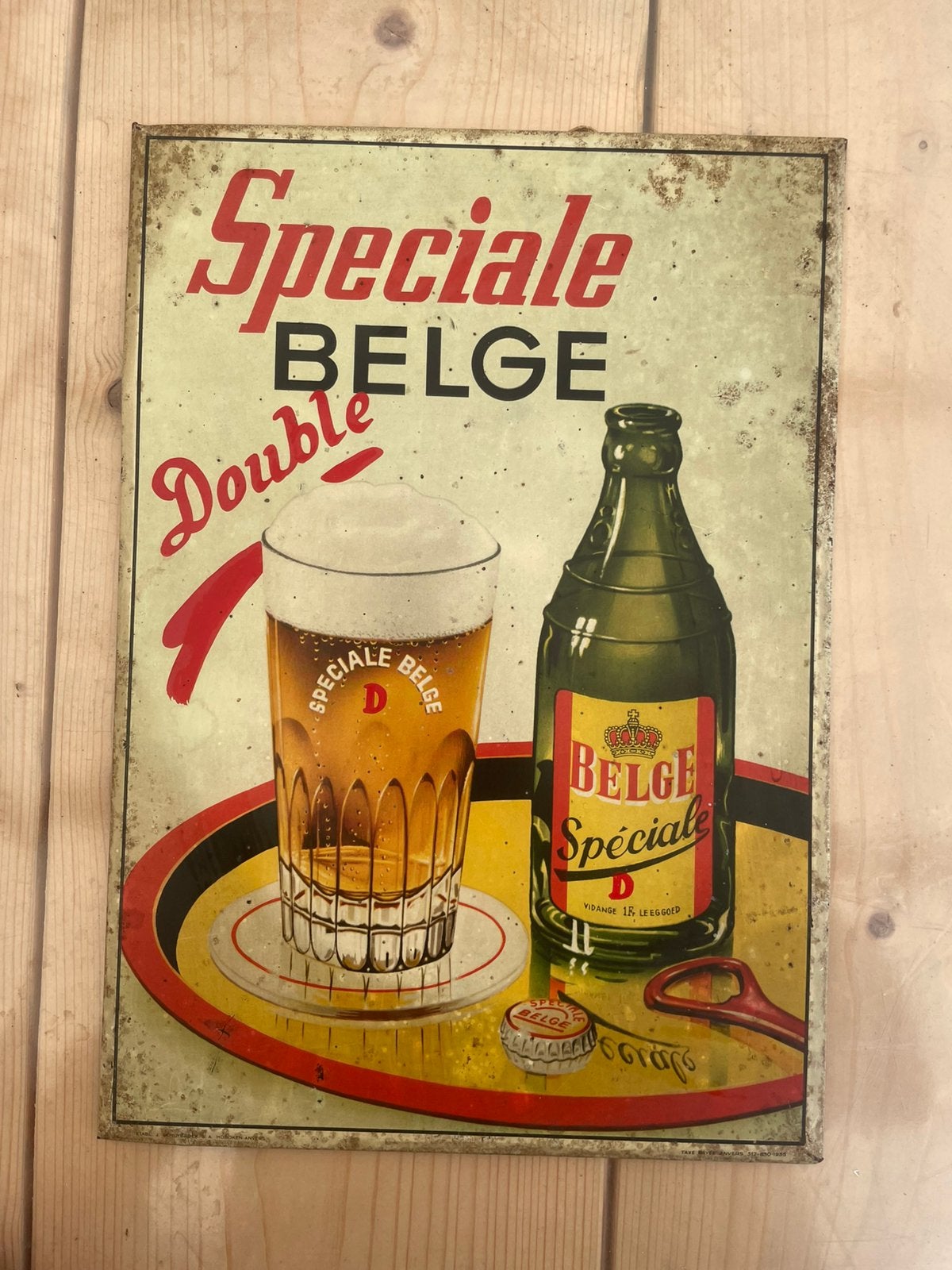 Blikken reclamebord haecht speciale belge 1955, Verzamelen, Ophalen of Verzenden, Gebruikt, Reclamebord, Plaat of Schild