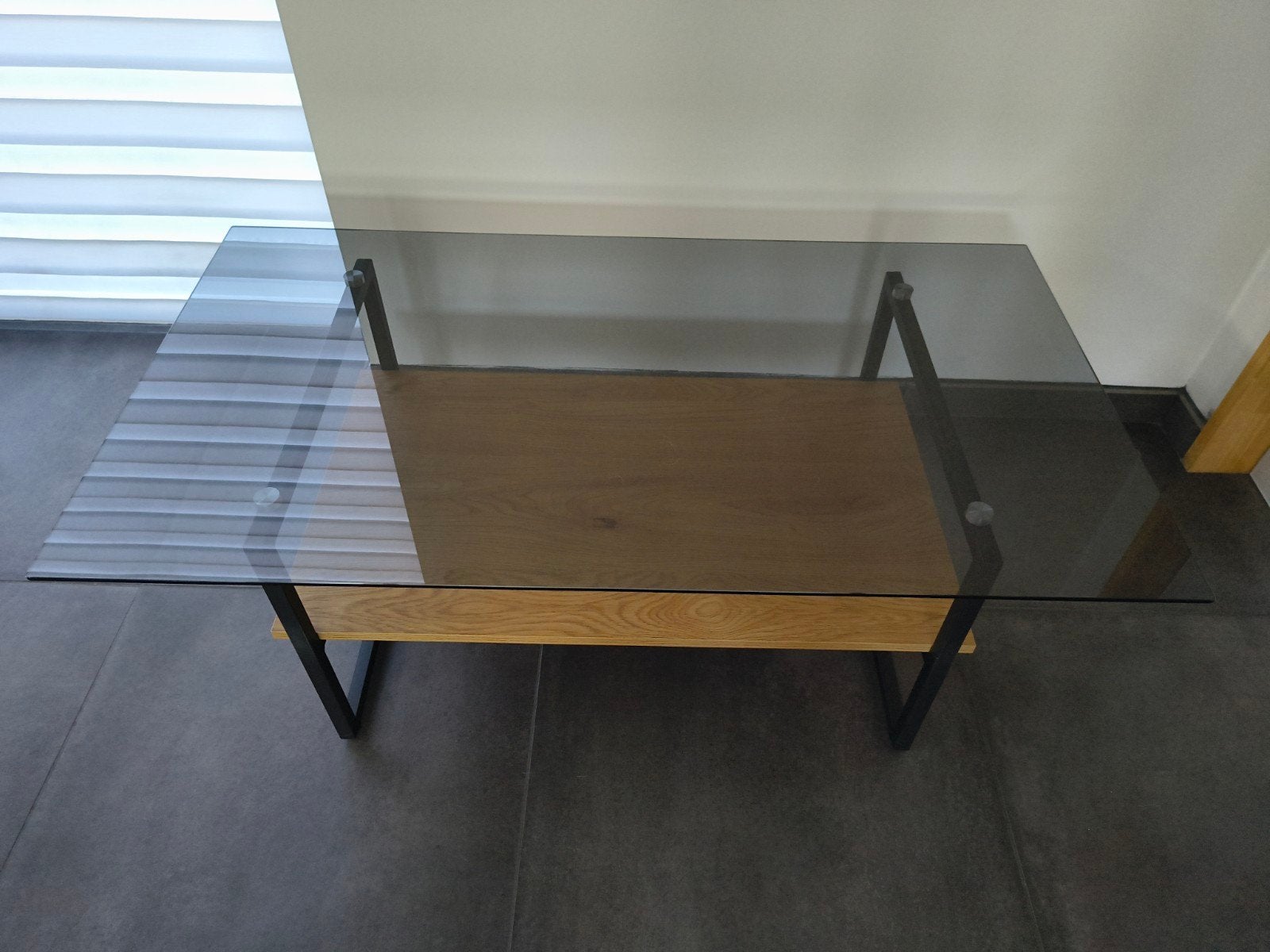Salontafel hout glas, 100 à 150 cm, Chêne, Comme neuf, Enlèvement