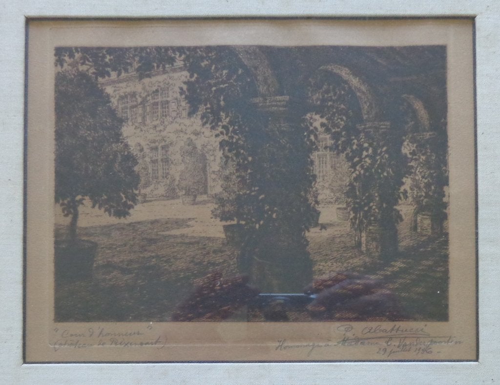 PIERRE ABATTUCCI / COUR RIXENSART / ZW-W ETS / 37x43cm KADER, Antiek en Kunst, Kunst | Litho's en Zeefdrukken, Gesigneerd, Ophalen of Verzenden