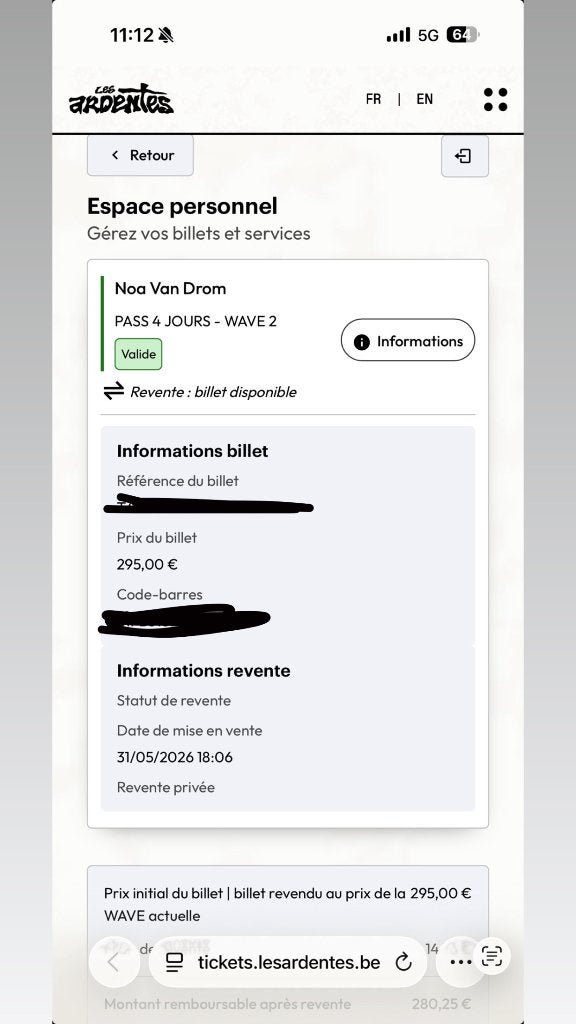 Billets 4j pour les ardentes, Une personne, Plusieurs jours