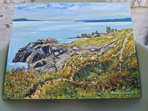 Schilderij 'Cliff Walk Portrane' door Brendan Lawler, Landschap, Ophalen of Verzenden, Olieverf, Gesigneerd