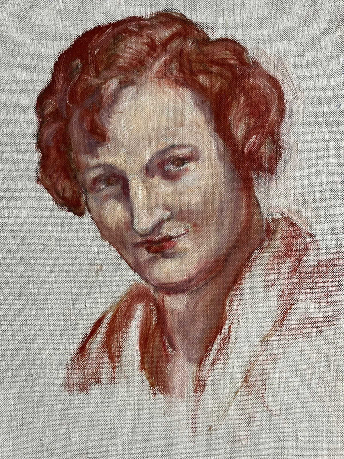 Olieverf/doek portret sanguinekleur Art Deco nr levend model, Antiek en Kunst, Ophalen of Verzenden, Gesigneerd, Olieverf, Portret