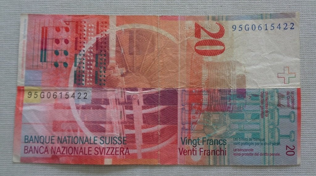 Zwitserland, 20 frank 1994-2014, Ophalen of Verzenden, Overige landen, Los biljet