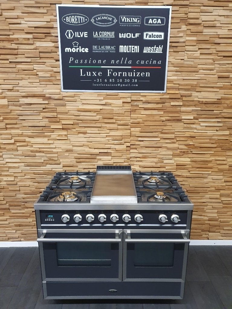 Boretti Gasfornuis 100cm antraciet en RVS 2 ovens Frytop, Gaz, Classe énergétique A ou plus économe, Enlèvement ou Envoi, Comme neuf