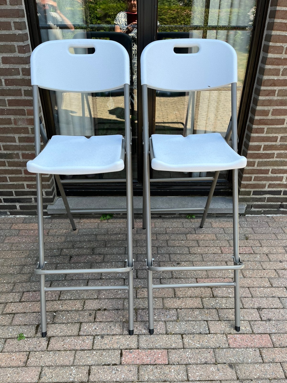 2 nieuwe plooibare barstoelen Perel, Huis en Inrichting, Barkrukken, Kunststof, Ophalen