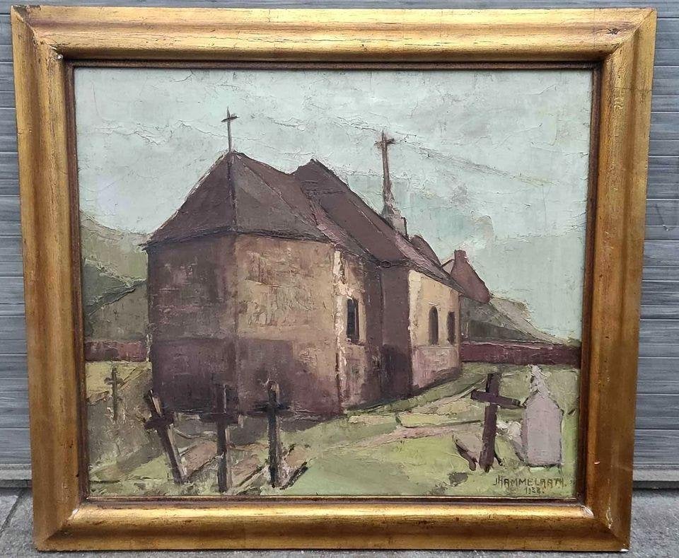 huile sur toile eglise signe j hammelath, Ophalen of Verzenden