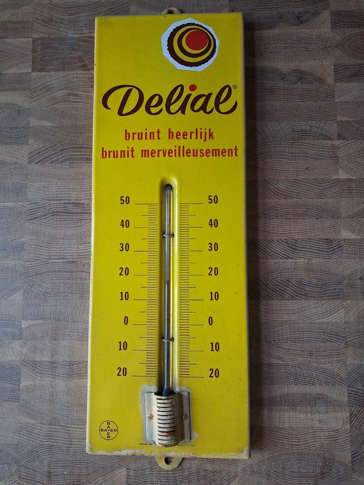 emaille thermometer van delial can 1962. il, Collections, Marques & Objets publicitaires, Enlèvement ou Envoi, Utilisé, Panneau publicitaire