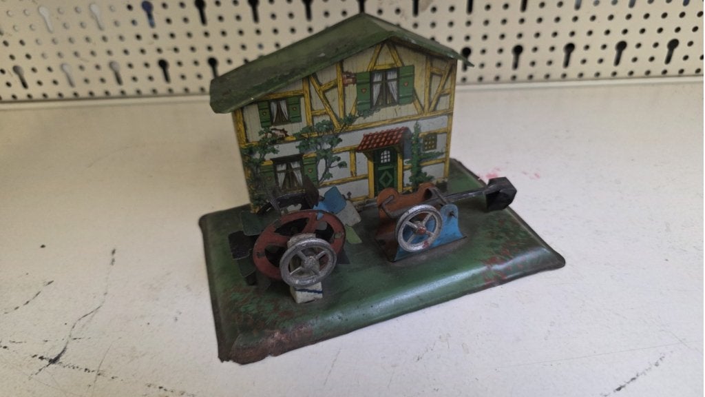 Antiek Blikken Boerderij met Waterrad, Antiek en Kunst