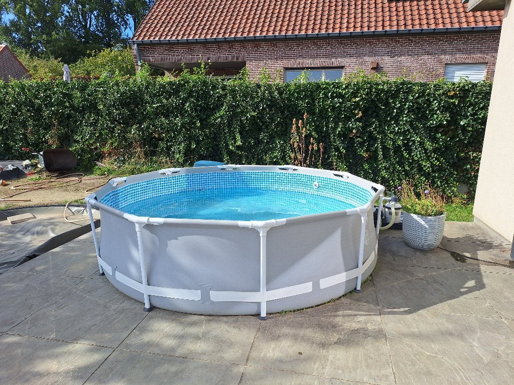Piscine + filtre à sable + produits, Jardin & Terrasse, Piscines, 200 à 400 cm, 300 cm ou plus, Rond, Enlèvement