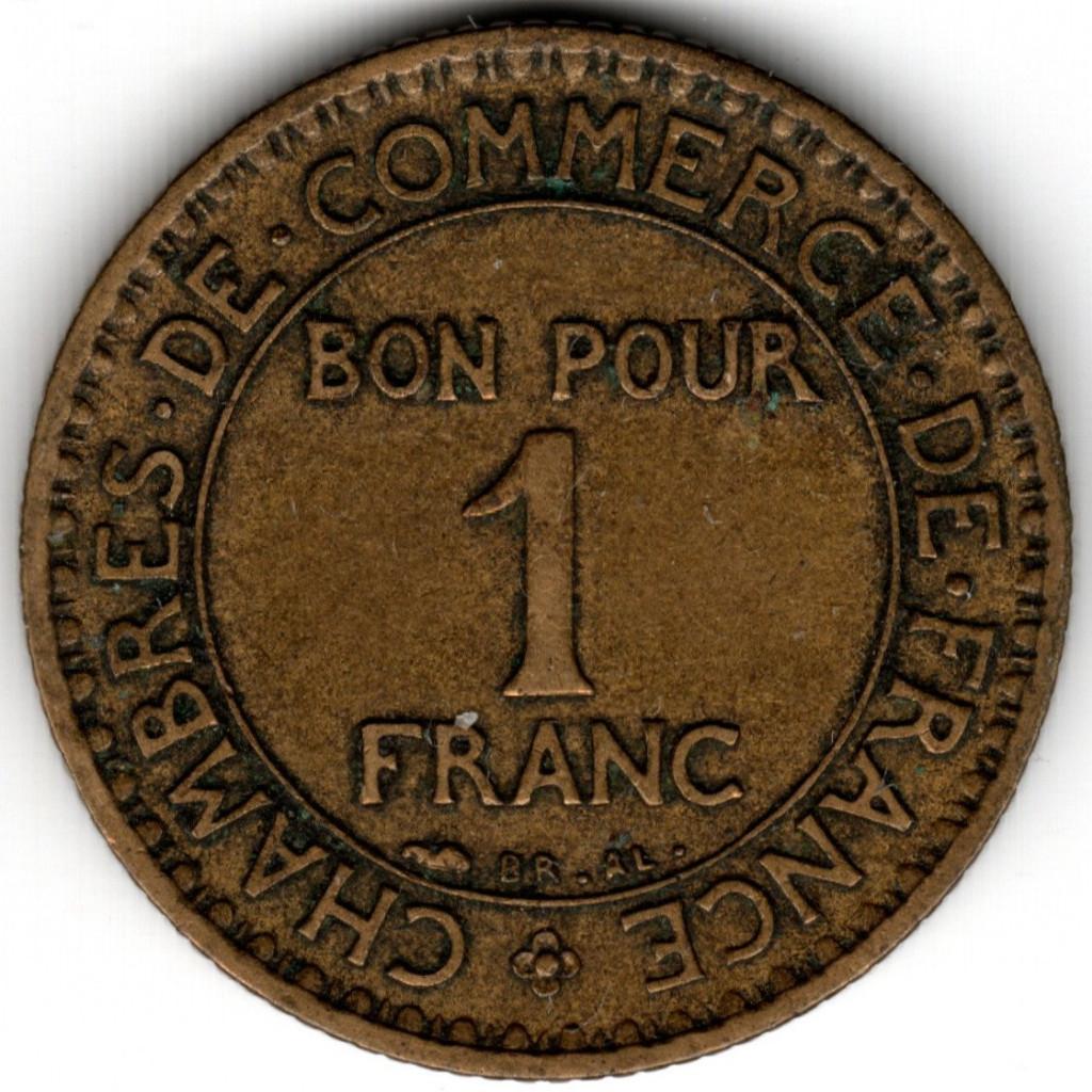 Frankrijk : 1 Franc 1924 Gesloten 4 KM#876 Ref 16679, Ophalen of Verzenden, Frankrijk, Losse munt