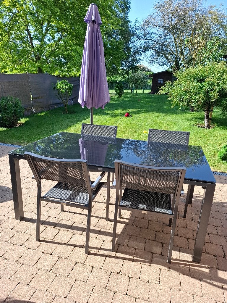 Mobilier de jardin complet, Huis en Inrichting, Tafels | Eettafels, Zo goed als nieuw, 50 tot 100 cm, 150 tot 200 cm, Vijf personen of meer