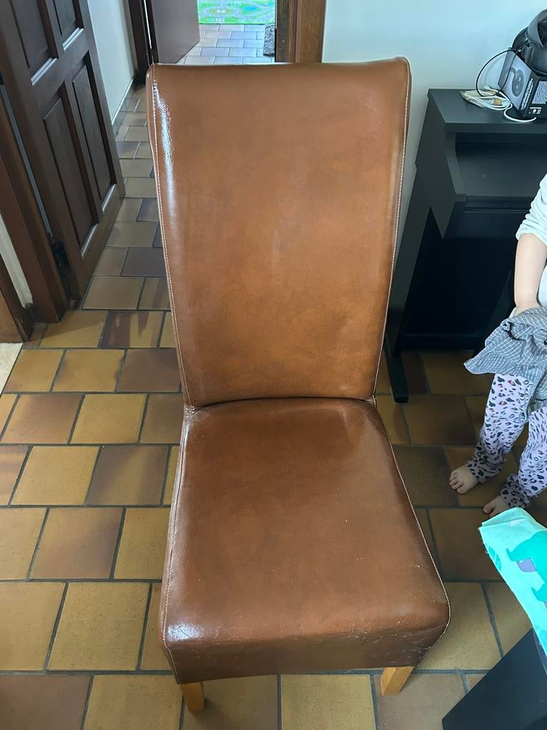 6 lederen stoelen te koop, Huis en Inrichting, Stoelen, Ophalen, Gebruikt, Bruin, Leer