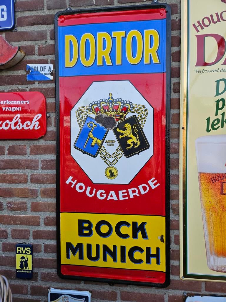 Hougaerde  Dortor Bock München emaille, Verzamelen, Biermerken, Ophalen