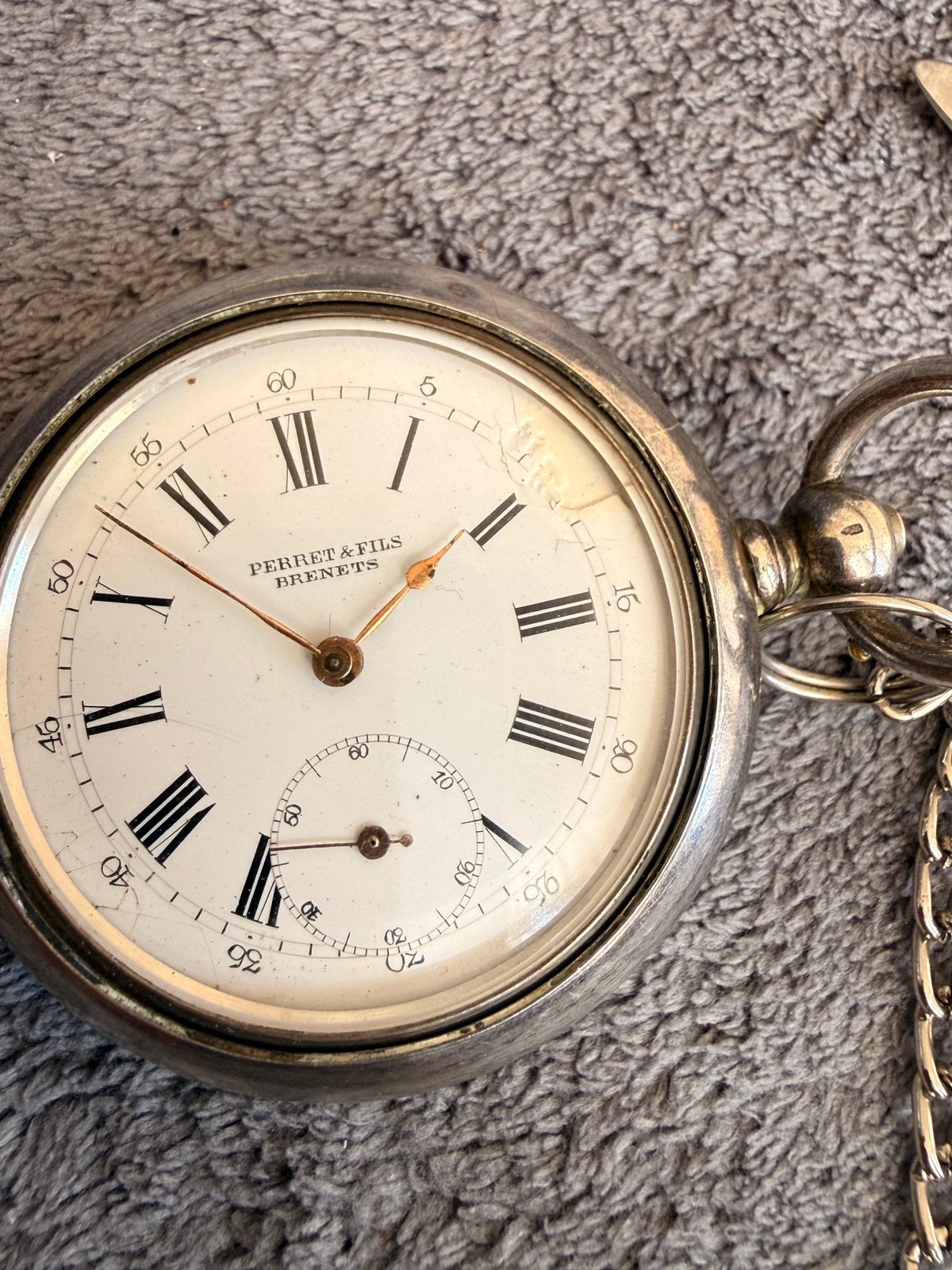 Zeldzaam antiek zilveren zakhorloge Perret & Fils met sleute, Ophalen, Zilver, Zakhorloge