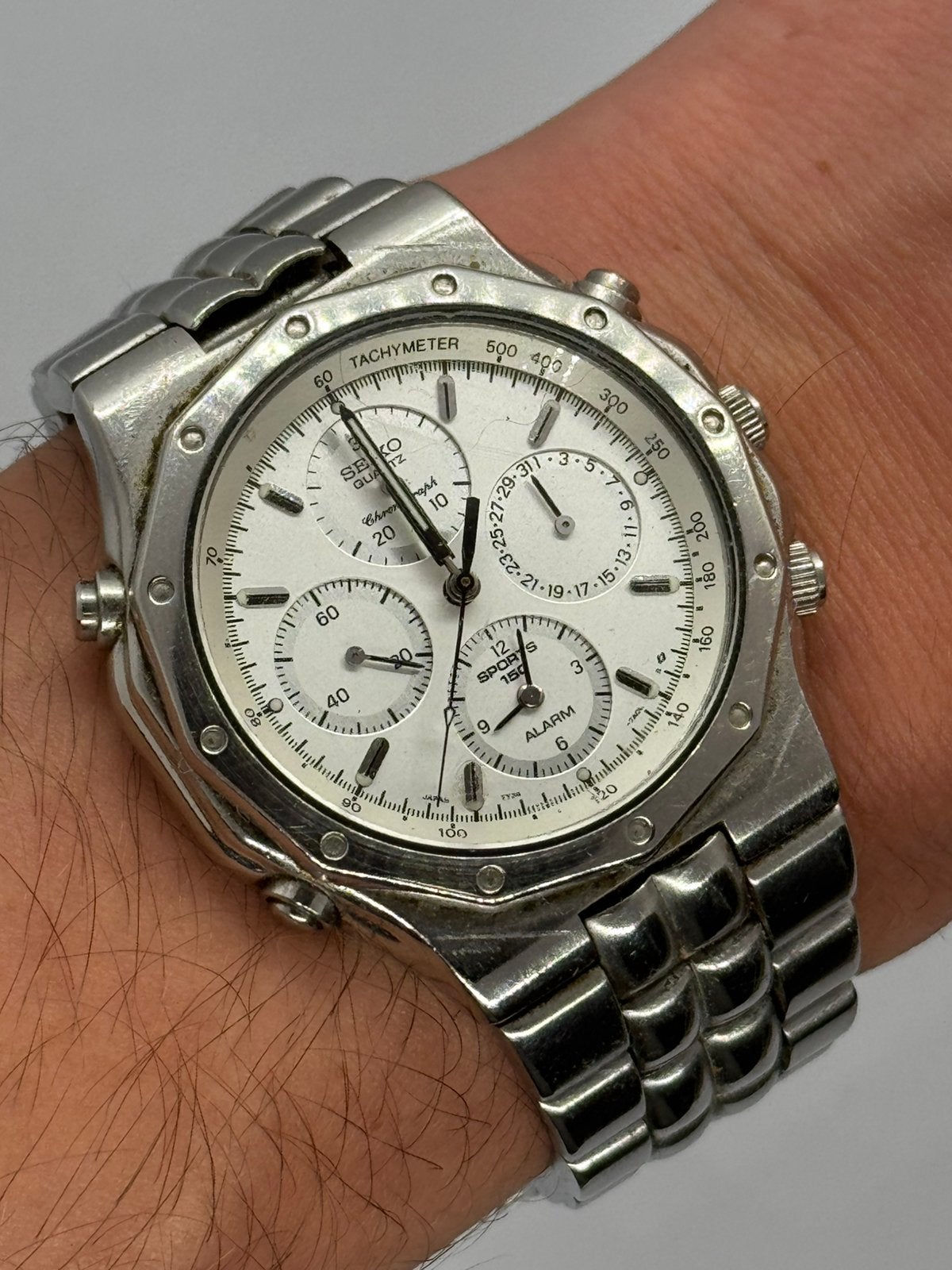 Vintage Seiko 7T32-7A10 Sports 150 Chronograph royal oak, Handtassen en Accessoires, Seiko, Staal, Met bandje, Ophalen of Verzenden