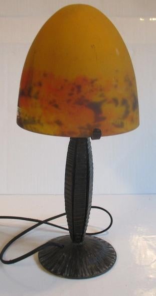 art deco smeedijzeren tafellamp Muller Luneville kap, Verzenden