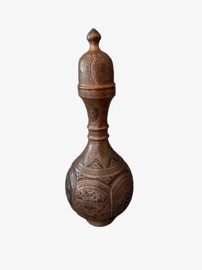 ancien flacon piriforme Kadjar en cuivre, art perse 30 cm, Antiquités & Art, Enlèvement