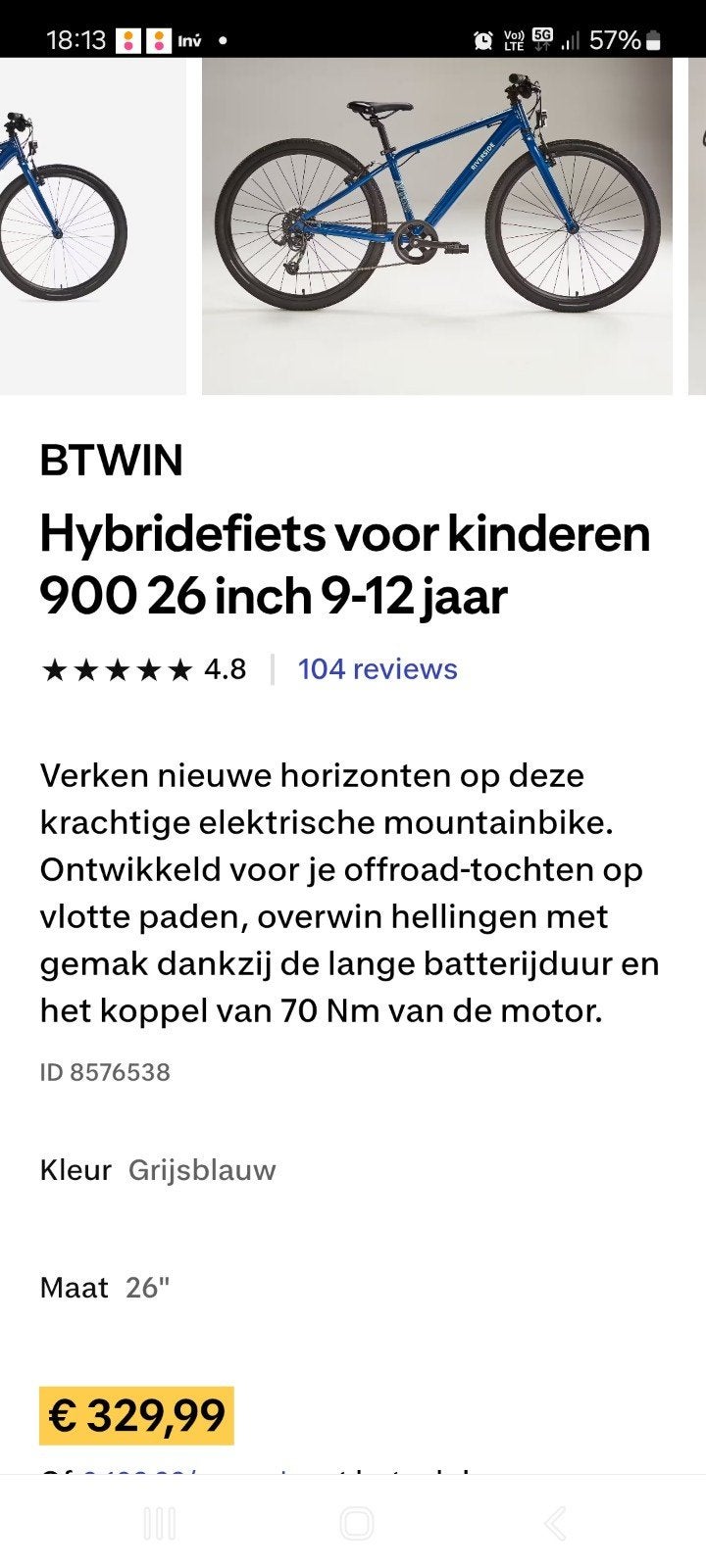 Kinder mountainbike 9-12 jaar
900 26 inch 9-12 jaar


Hyb, Fietsen en Brommers, Ophalen