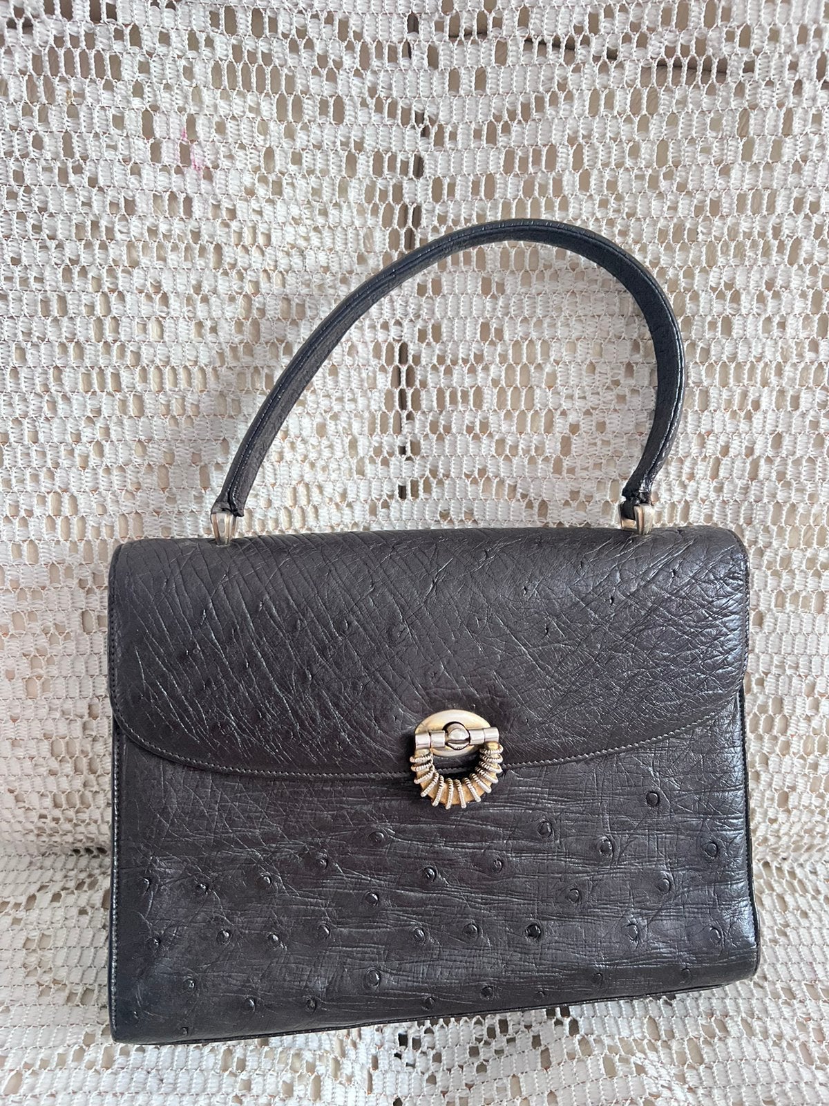 Sac CHRISTIAN DIOR cuir autruche marron, Enlèvement ou Envoi, Comme neuf