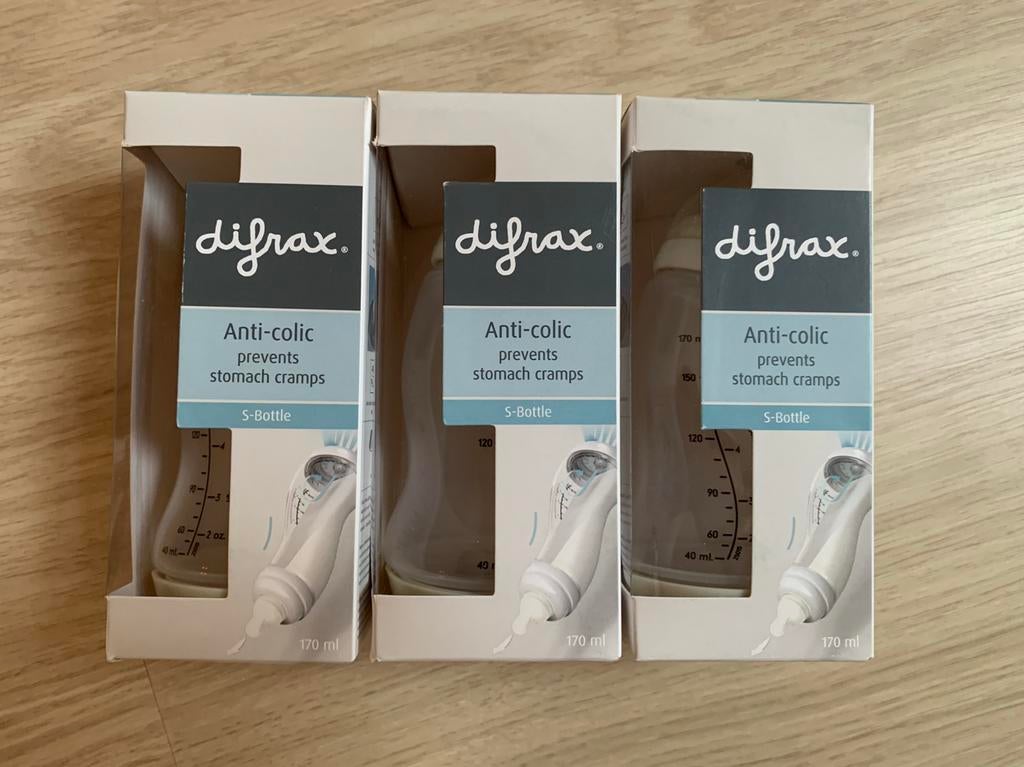 3 nieuwe Difrax flesjes 170ml, Ophalen, Nieuw