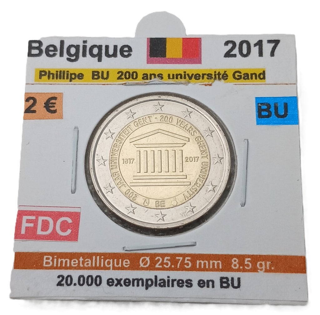 Belgique 2 € Philippe commémo Gand 2017 FDC/BU 20.000 ex, Timbres & Monnaies, Envoi, Belgique, 2 euros, Monnaie en vrac