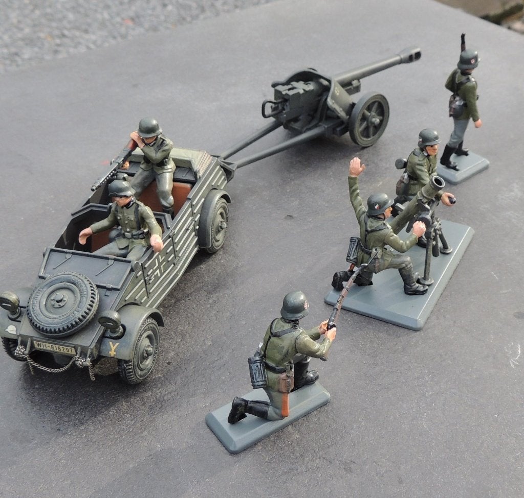 Britains Deetails, Kubelwagen, Pak40 et mortier + soldats, Verzenden, Landmacht, Miniatuur of Beeldje