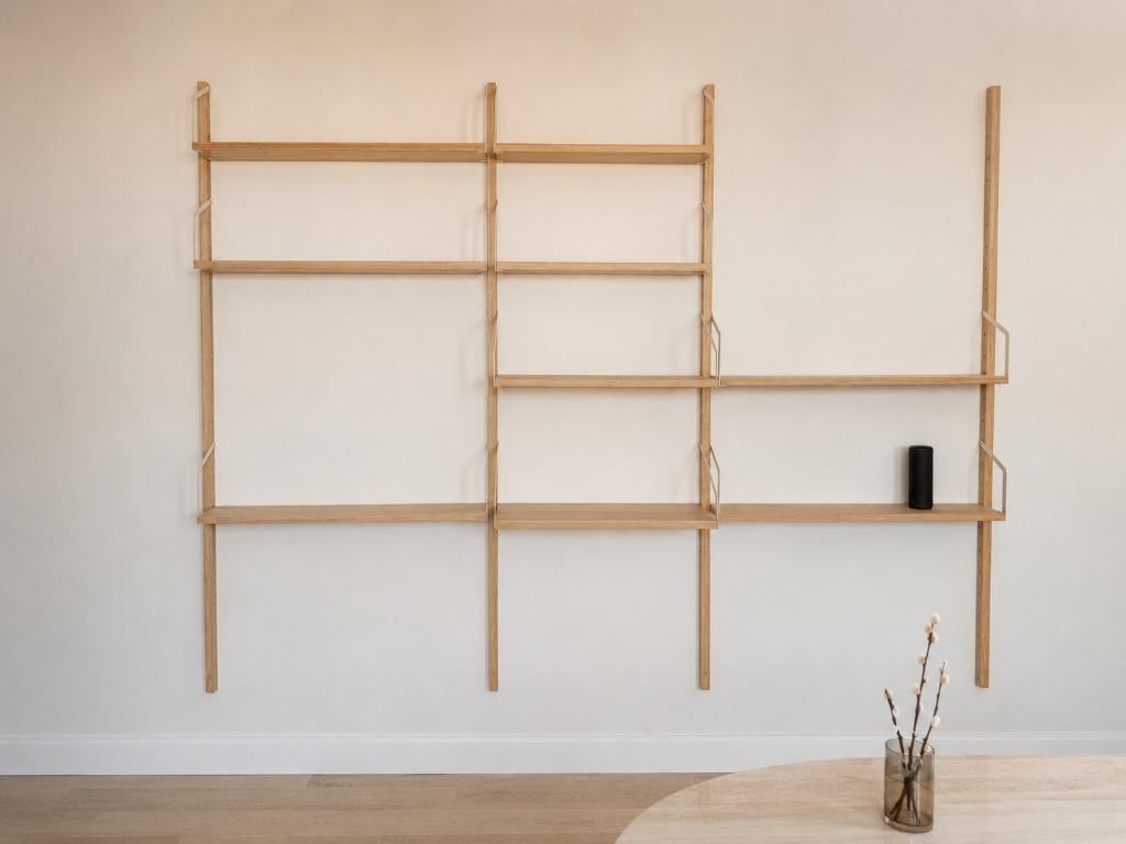 Minimalistische modulair eiken wandkast / shelving unit, Huis en Inrichting, Ophalen, Zo goed als nieuw, Met plank(en)