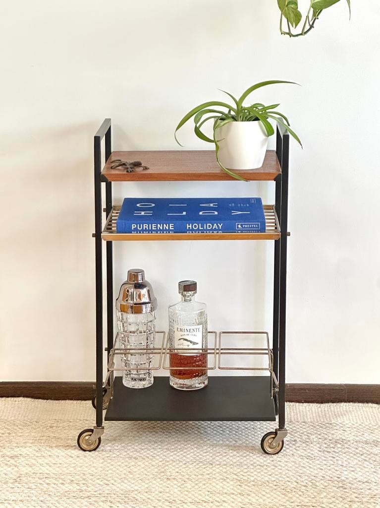 Trolley bar a roulettes midcentury, Teck, 25 à 50 cm, Comme neuf, Enlèvement