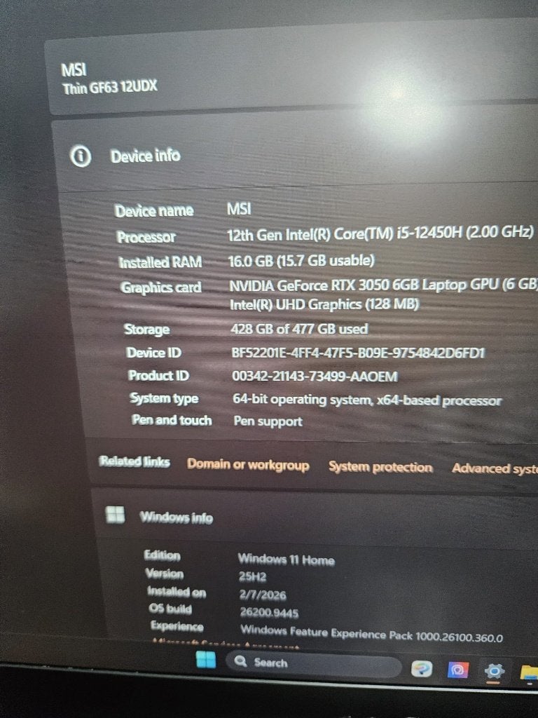 Pc gaming Msi thin gf63, Informatique & Logiciels, MSI, 16 pouces, 512 GB, Enlèvement