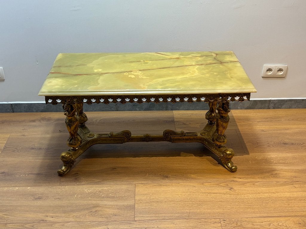 Hollywood Regency Salontafel - Groen Onyx & Brons met Caryat, Huis en Inrichting, Ophalen, Minder dan 50 cm, 50 tot 100 cm, Info@denekster.com