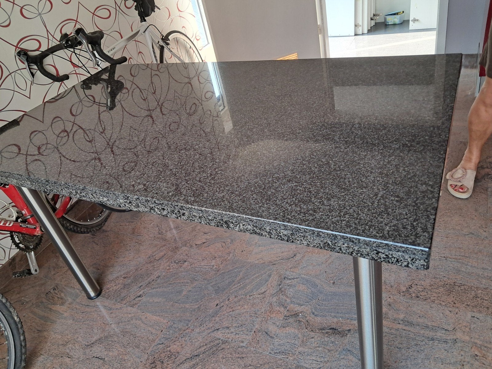 graniet tafel 6 stoelen en kast voor tv, Ophalen, Zo goed als nieuw, Vierkant, Overige materialen