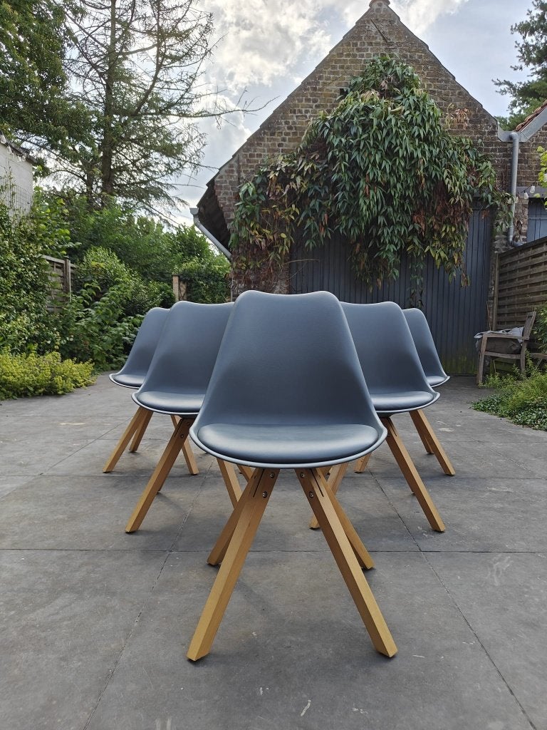Grijze stoelen - set van 6 stuks, Huis en Inrichting, Stoelen, Ophalen, Leer, Gebruikt, Vijf, Zes of meer stoelen